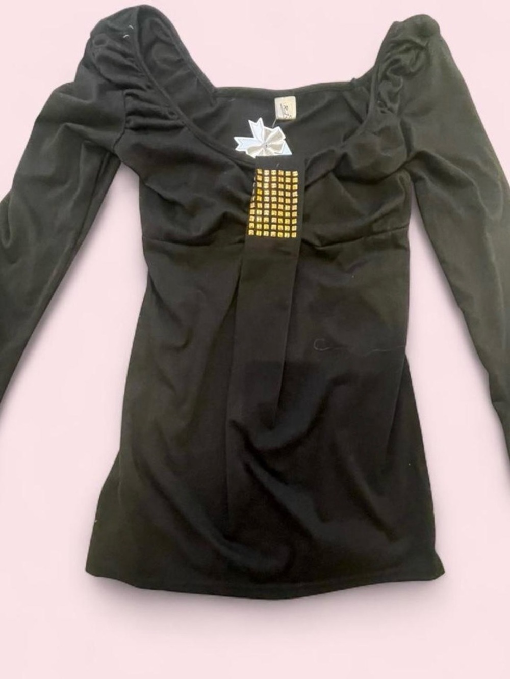 NWT R.J. Story Black Long Sleeve Top with Gold Stud Accent in size S